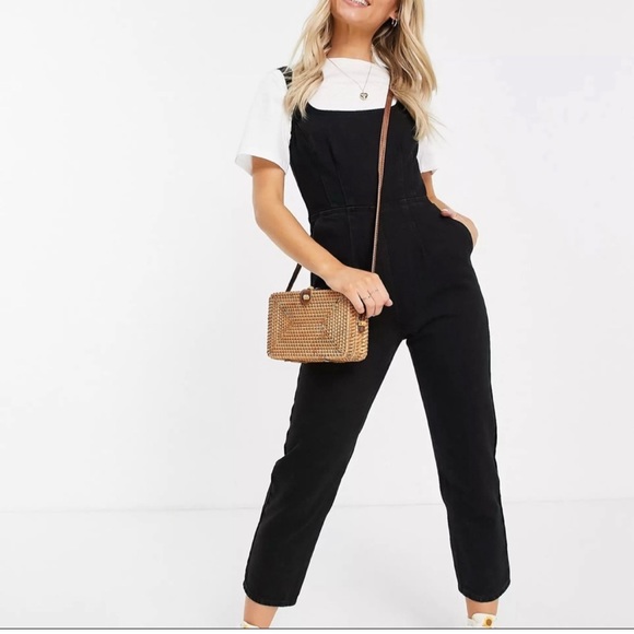 TOPSHOP BLACK DENIM SQUARE-NECK JUMPSUIT | PETITE - Picture 1 of 7